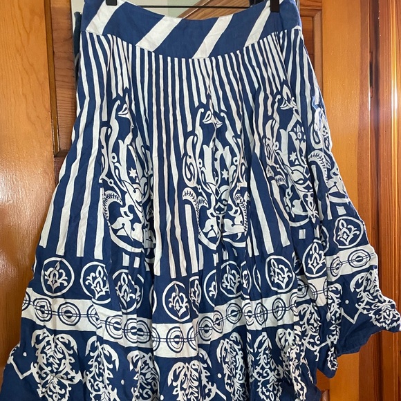 Maple Anthropologie Blue White Linen Cotton Skirt Sz 8 Portofino-Santorini Style - Picture 1 of 5